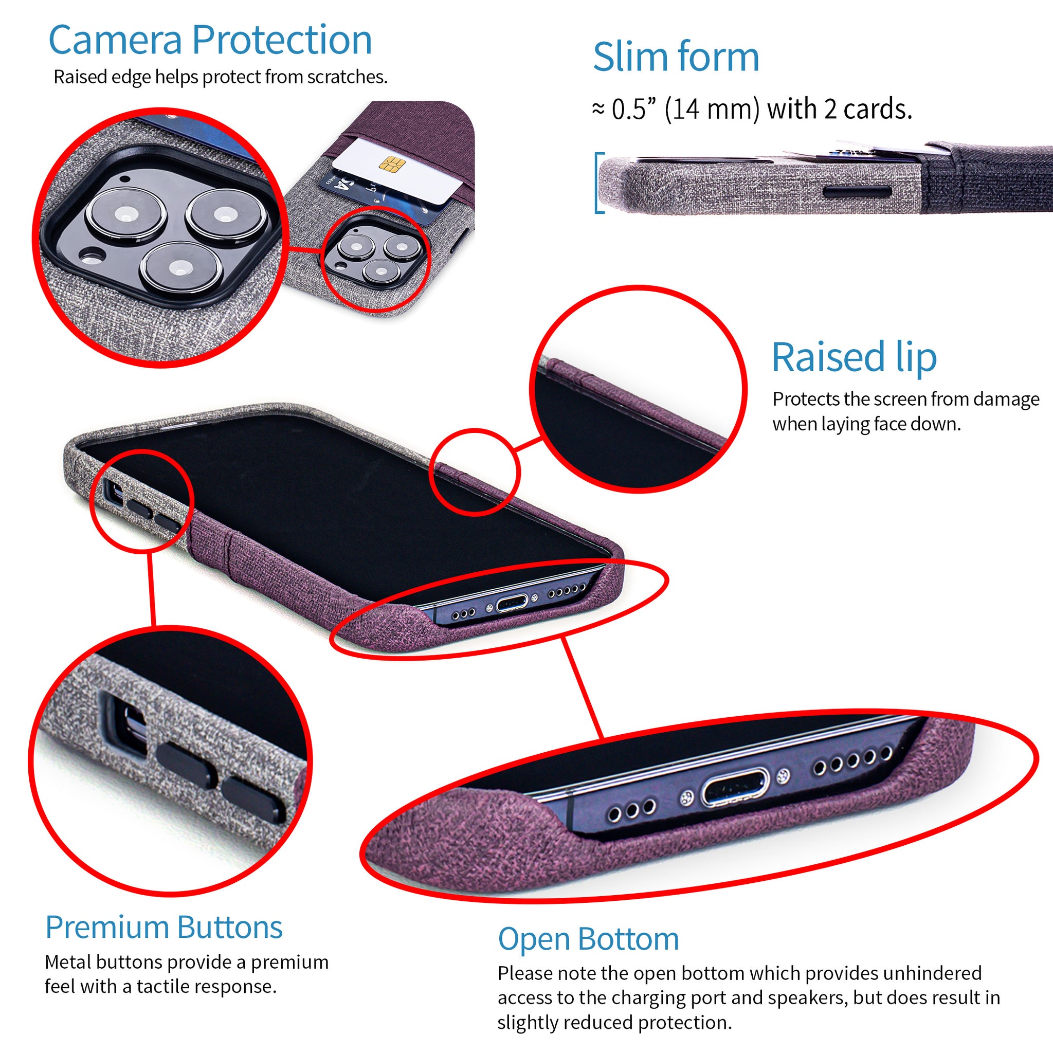 iPhone 13 Pro Luxe M2 Wallet Case [Maroon/Grey]