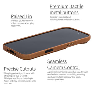 camera control button and raised edge protection for genuine leather cases