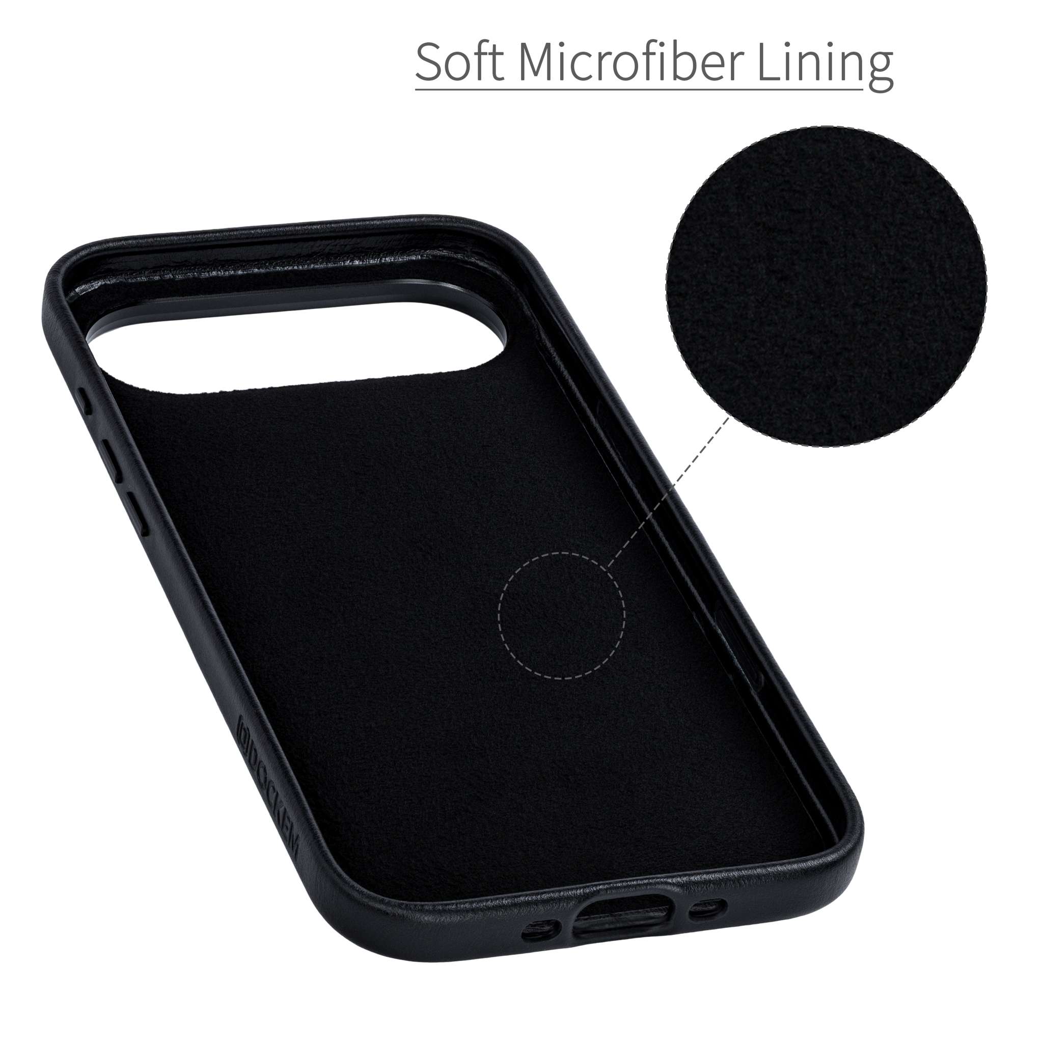 soft microfiber lining to protect the back from scratches, gentle resting spot for your phone