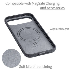 soft microfiber lining showing alignment magnet for magsafe stability