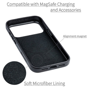 soft microfiber lining showing alignment magnet for magsafe stability