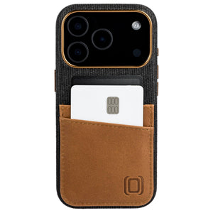 photo showing the 2 card holder slots built onto outside fabric of phone case