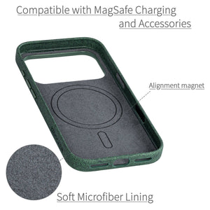 soft microfiber lining showing alignment magnet for magsafe stability