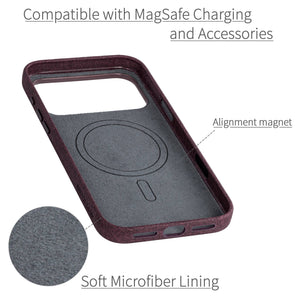 soft microfiber lining showing alignment magnet for magsafe stability