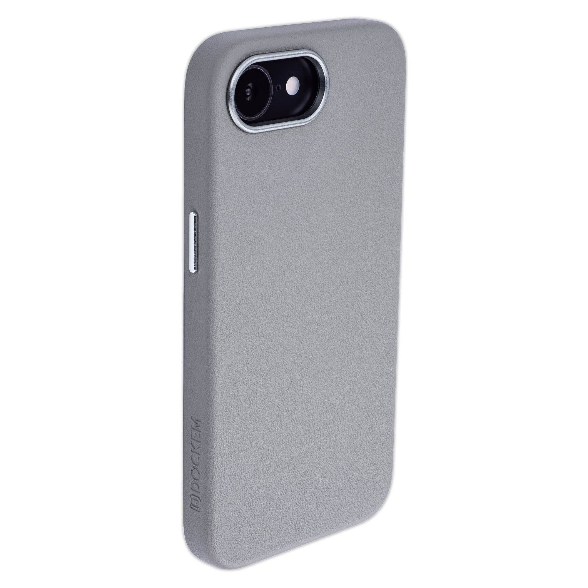 iphone 16e vegan leather slim grip case in grey/silver from dockem