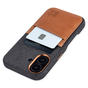 genuine leather fabric case for iphone 16 with 2 card holder slots