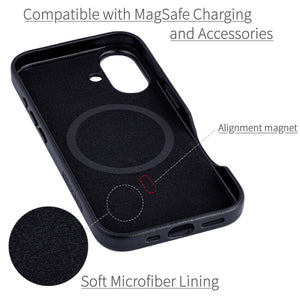 soft microfiber lining showing alignment magnet for magsafe stability