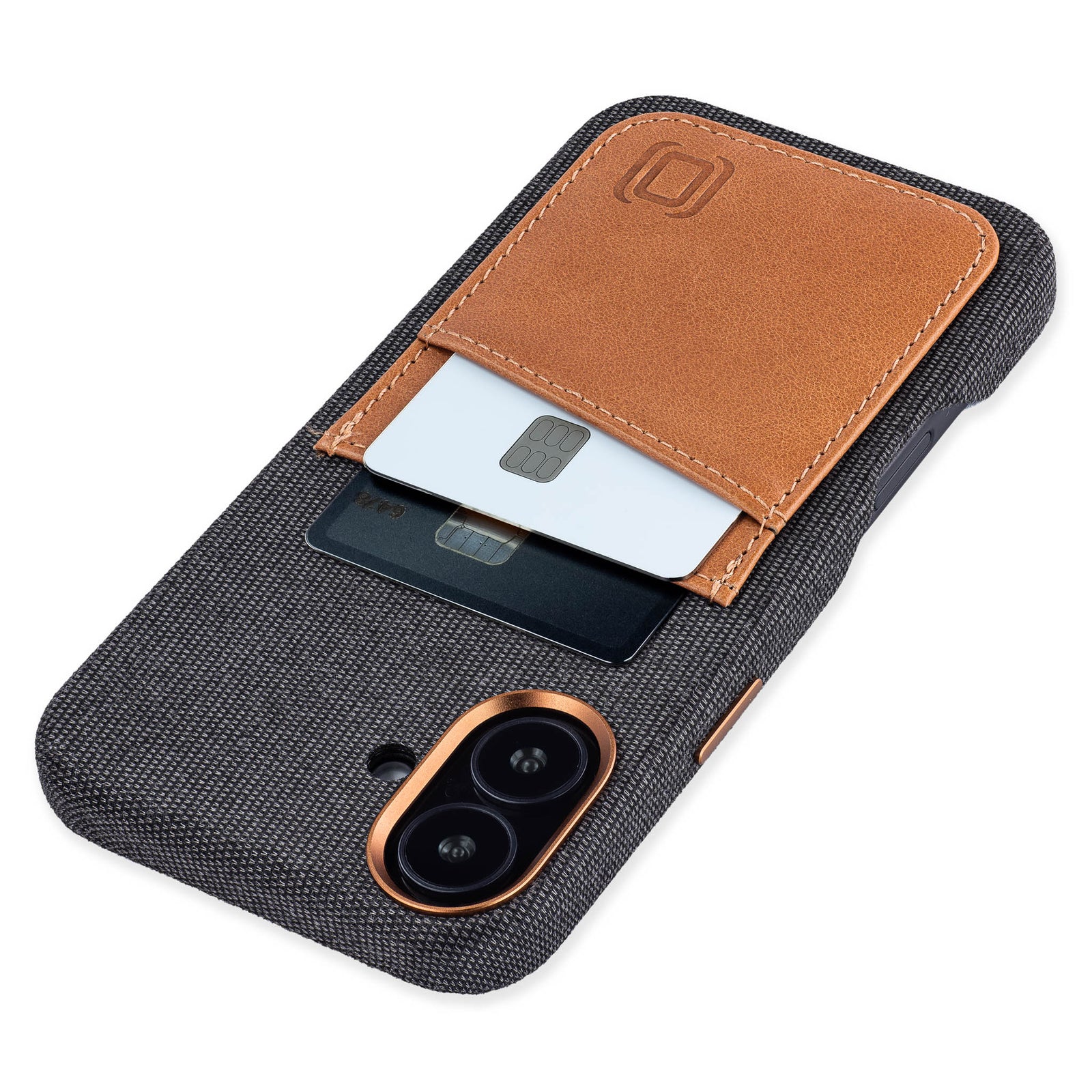 genuine leather fabric case for iphone 16 plus with 2 card holder slots