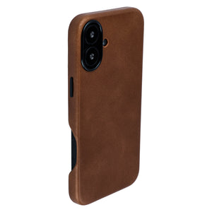 genuine leather slim case for iphone 16 plus metal camera ring and buttons