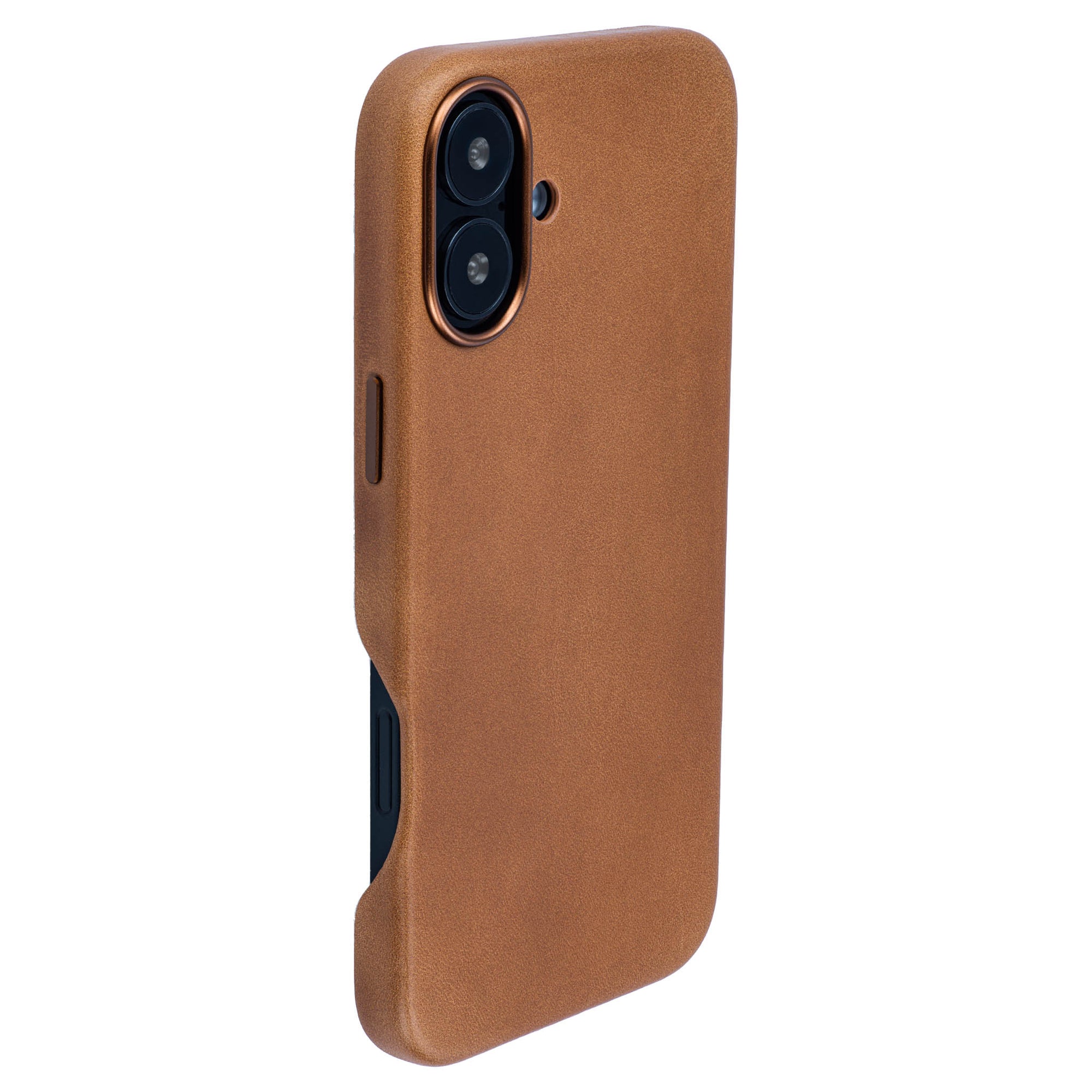 genuine leather slim case for iphone 16 plus metal camera ring and buttons