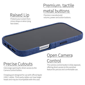 completely exposed camera button, metal tactile buttons raised lip around edge for protection