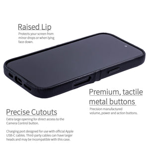 completely exposed camera button, metal tactile buttons raised lip around edge for protection