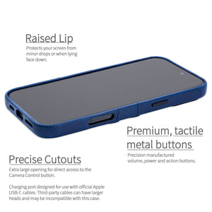 completely exposed camera button, metal tactile buttons raised lip around edge for protection