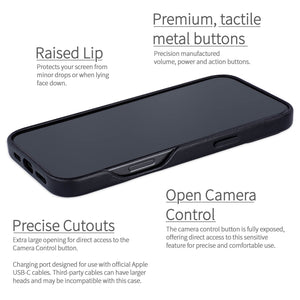 full access to camera button with lip and edge protection