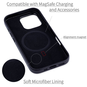 soft microfiber lining showing alignment magnet for magsafe stability