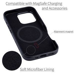 soft microfiber lining showing alignment magnet for magsafe stability