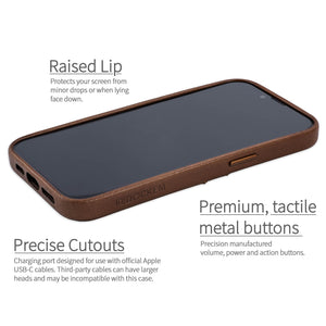precise cut-outs and raised all edge protection for genuine leather cases