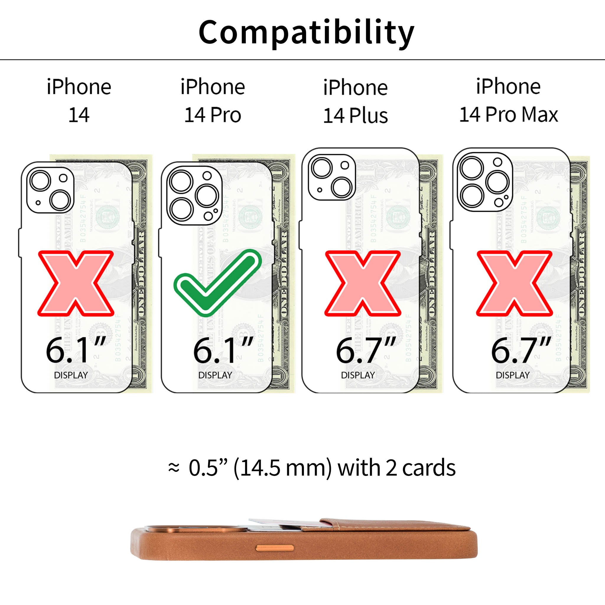 iPhone 14 Pro Genuine Leather M2GL Card Case [Light Brown]