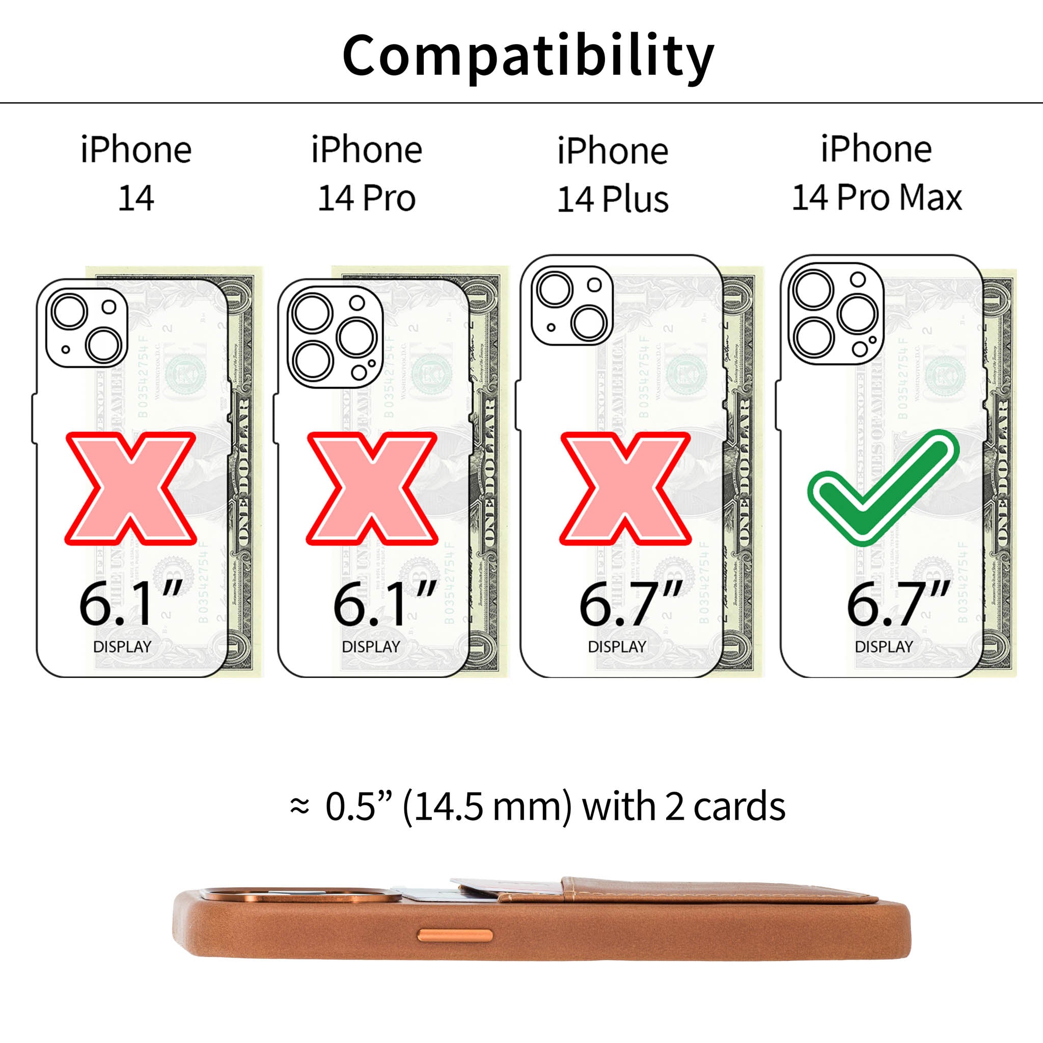 iPhone 14 Pro Max Genuine Leather M2GL Card Case [Light Brown]