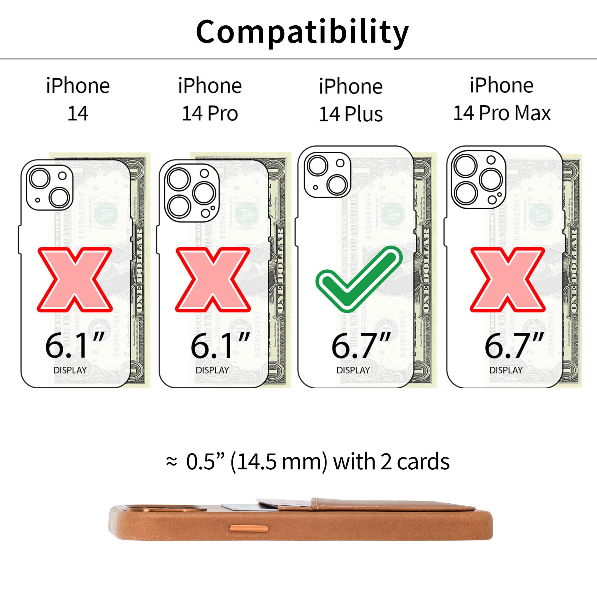 iPhone 14 Plus Genuine Leather M2GL Card Case [Light Brown]
