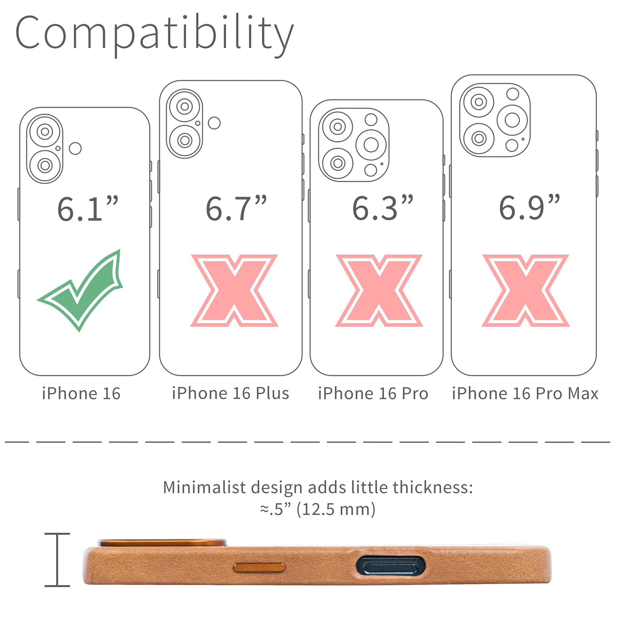 iPhone 16 Genuine Leather MSGL Slim Case [Light Brown]