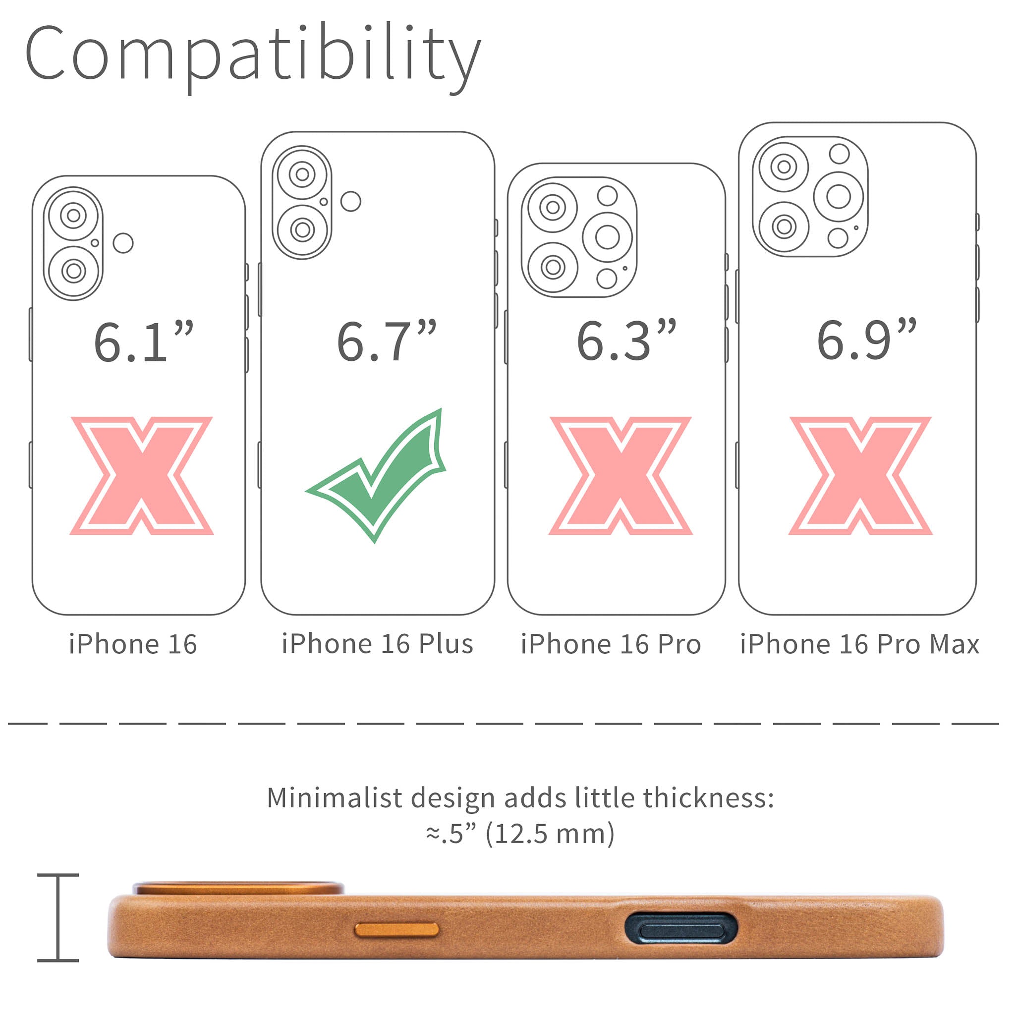 iPhone 16 Plus Genuine Leather MSGL Slim Case [Light Brown]