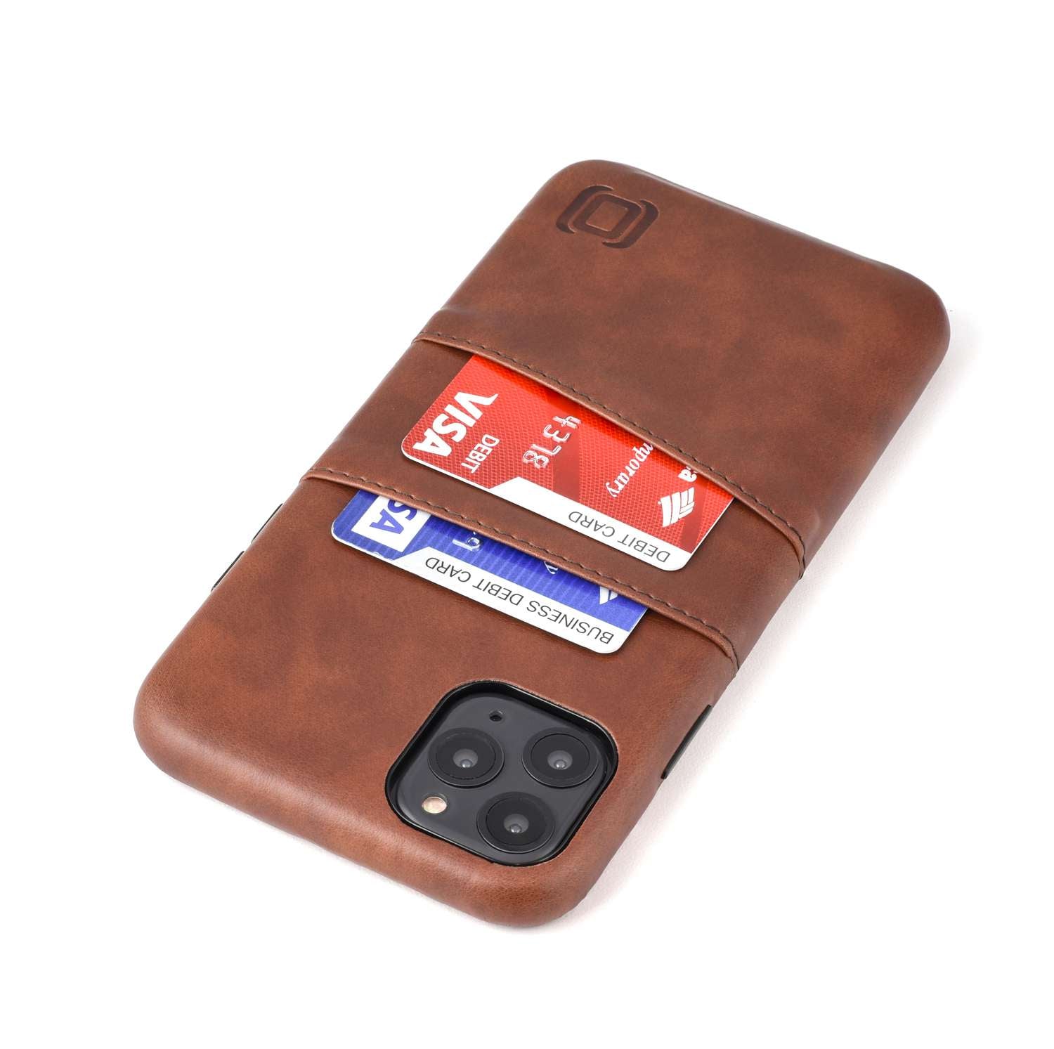 Dockem Card Case for iPhone 14 Pro Max with Built-in Metal Plate for Magnetic Mounting & 2 Pockets: Exec M2 (Brown)