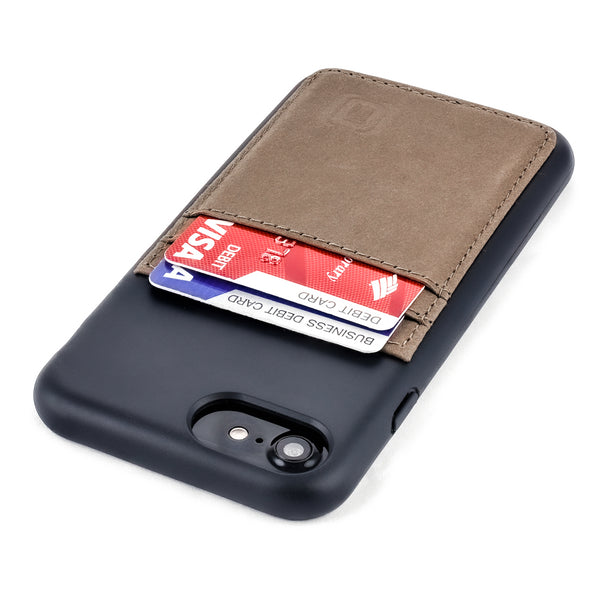 Dockem iPhone SE 3 (2022), SE 2 (2020) & iPhone 8/7 Porta Carte a Portafoglio: Pelle Sintetica Stile Tela con 2 Fessure per Carte di Credito (Luxe, Nero & Grigio