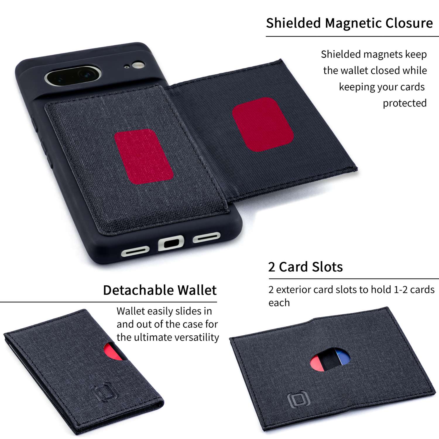 Case Compatible with Google Pixel 7a, Dual Layer Shockproof Hidden Card  Slot Wallet Case Compatible with Google Pixel 7a, Black