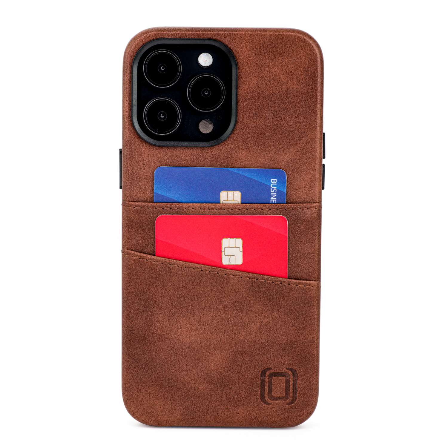 Dockem Card Case for iPhone 14 Pro Max with Built-in Metal Plate for Magnetic Mounting & 2 Pockets: Exec M2 (Brown)